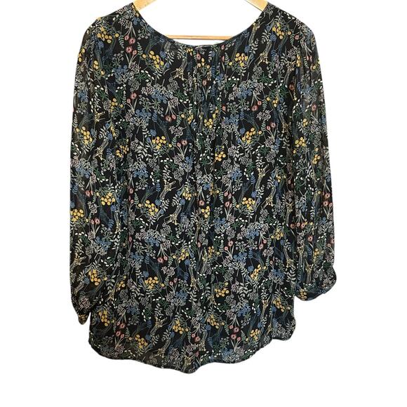 Tommy Hilfiger Women Top 2X Navy Floral Babydoll Cottagecore‎ Romantic Peasant - Picture 3 of 11